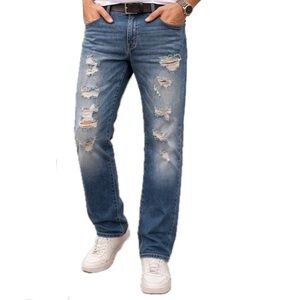 KanCan Mens Straight Leg Distressed Denim Jeans, 36